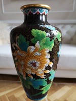 Különleges, 30 x 15 cm, keleti émail cloisonné, rekeszzománc váza