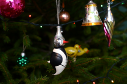 Régi üveg karácsonyfadísz - pingvin karácsonyfa dísz - retro karácsonyi madaras dísz