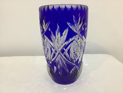 Régi kék csiszolt kristály váza 