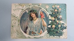 Régi karácsonyi képeslap angyalos