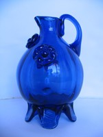 Régi, kék hutaüveg korsó  (20,5 cm)
