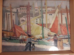 Print from the 70's 80's - János Vaszary - Pirano fishing boats -