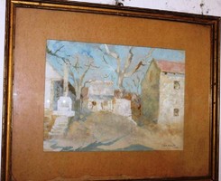 Tóth B. László (1906-1982): Képcsarnokos festmény, vegyes, karton, jelzett, keretben, 50 X 62 cm