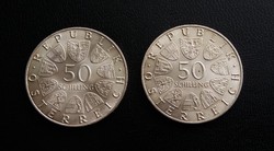 Verdefényes osztrák ezüst 50 schilling 1968 és 1969. Az ár a két érmére vonatkozik.