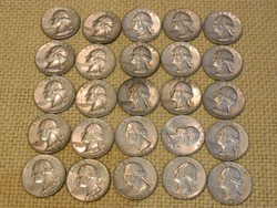 1964 Amerikai ezüst 1/4 dollár D veret 25 db együtt.