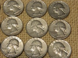 1964 Amerikai ezüst 1/4 dollár 15 db együtt.