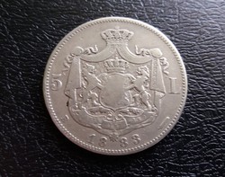 Ritkább, hatalmas ezüst 5 lei, Románia 1883 B.