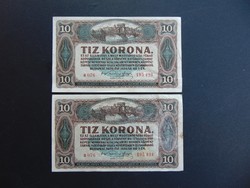 2 darab 10 korona 1920 Sorszámkövető