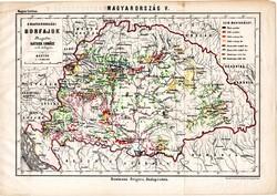 A magyarországi borfajok, térkép 1885, Hátsek Ignácz, 20 x 29 cm, bor, borászat, fajta, aszú, vörös