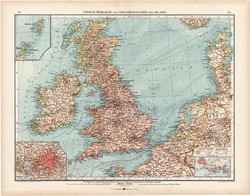 Nagy - Britannia és Írország politikai térkép 1903, német nyelvű, atlasz, 44 x 56 cm, Moritz Perles