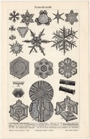 Hópehely formák, egyszínű nyomat 1906, német nyelvű, hókristály, hó, havas, hópihe, régi