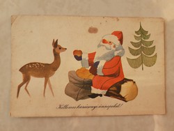 Régi karácsonyi képeslap 1966 őzikét etető mikulás 