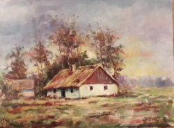 Simon Zoltán gyönyörű színekkel megfestett tanya világ festménye 2015-ből