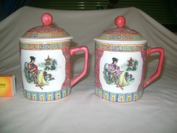 Kínai porcelán fedeles teás bögre párban