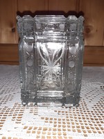 Öntött üvegdoboz, fedeles tároló edény 13x9x9 cm