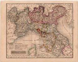 Észak - Olaszország térkép 1840, német nyelvű, atlasz, eredeti, Pesth, 23 x 29 cm, magyar kiadás