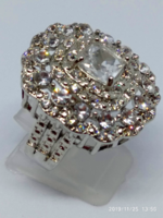 Art Deco 925-s töltött ezüst gyűrű, fehér topáz kristályokkal
