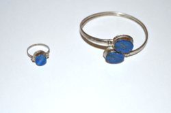 Silver bracelet and ring with lapis lazuli