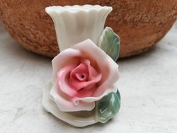 Ens rózsás gyertyatartó jelzett antik kézzel festett porcelán