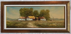 Benda Zoltán "Alföldi tanya" c. olajfestmény szép keretben ingyenes házhoz szállítással