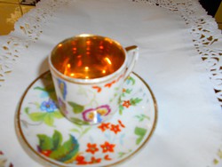 Antik cseh porcelán  kávés csésze és csészealj-kézi festéssel