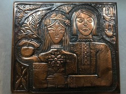 Bronz falikép, kézműves darab, 33 x 28 cm