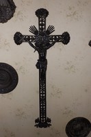Original Rose 200-Year-Old Antique Cast Iron Chapel Cross Crucifix 100 cm Restored