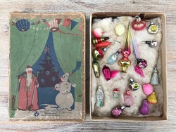 Nagyon régi, ritka, orosz mini üveg karácsonyfadísz készlet