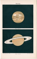 Bolygók, litográfia 1908, német nyelvű, eredeti, nyomat, bolygó, csillagászat, Jupiter, Szaturnusz