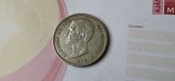 1876 ezüst spanyol 5 peseta 25 gramm 0,900