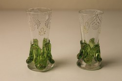 2 db antik fújt üveg likőrös pohár 