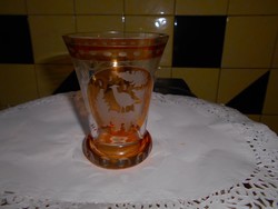 Biedermeier erdő jelenetes csiszolt üveg  váza -kúrapohár