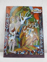 Józsa János _ Faun - mitológiai  tűzzománc kép (nagy méret)
