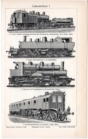 Lokomotív I., II., egyszínű nyomat 1905, német nyelvű, eredeti, vasút, gőzmozdony, mozdony, vonat