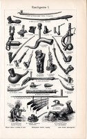 Dohányzó eszközök, pipák I., II., egyszínű nyomat 1906, német nyelvű, eredeti, pipa, vízipipa