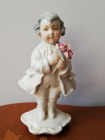 Ens rózsacsokros barokk ruhás úriember, antik kézzel festett jelzett porcelán