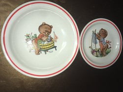 2 db Zsolnay macis gyerek tányér kistányér + mélytányér