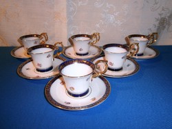 Dúsan aranyozott PM német porcelán kávés készlet, 6 csésze tányérkával + ajándék hamutál