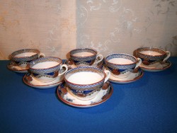 Antik Sarreguemines porcelán kávés készlet, 6 csésze tányérkával