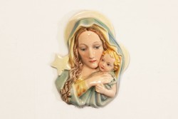 Századfordulós Keramos Wien Fali kép Szűz Mária Madonna a Gyermek Jézussal Karácsonyi Dísz