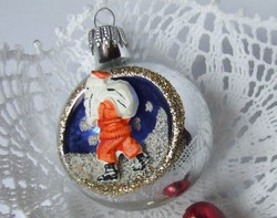 Régi, antik ablakos, Mikulás figurával díszített gömb karácsonyfadísz, karácsonyfa dísz-csak a gömb!