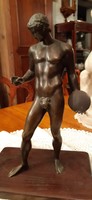 Régi bronz szobor, férfi akt figura, diszkoszvető,  nagy méretű