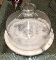 Márványlapos üvegbura kínáló tál torta tál süteményes nagy 31 cm