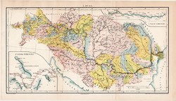 A Duna (1), térkép, 1894, eredeti, magyar nyelvű, lexikon melléklet, folyószabályozás, Magyarország