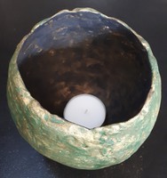 Handcrafted candle holder with patina