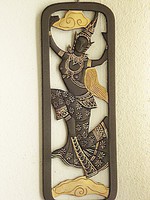   Hatalmas igen ritka indiai táncosnő fa faragott falidísz fali kép 50 x18cm