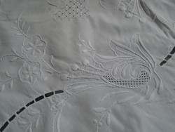 223 Cm. Diameter, hand embroidered cotton tablecloth.