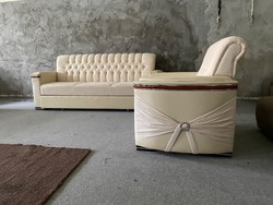 Új Chesterfield stílusú 3+1 luxus ágyazható kanapé szett