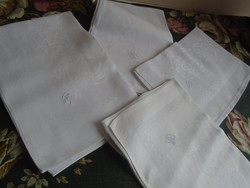 5 pcs. Antique, monogrammed 63 x 63 cm silk paste napkins.
