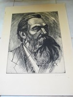 Szignált Engels Frigyes portré rézkarc